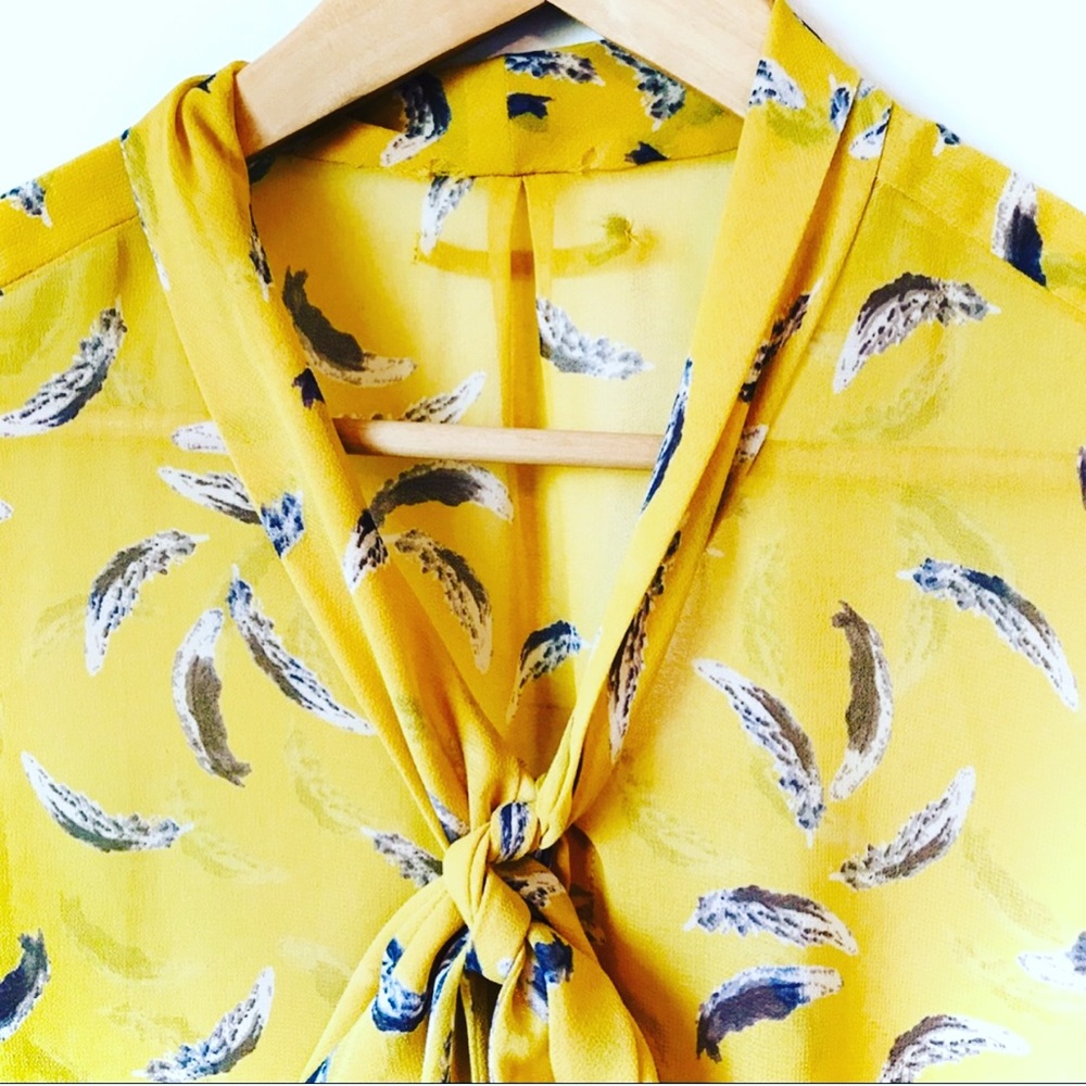 Sheer Tie Front Feather Blouse - Picture 2 of 6